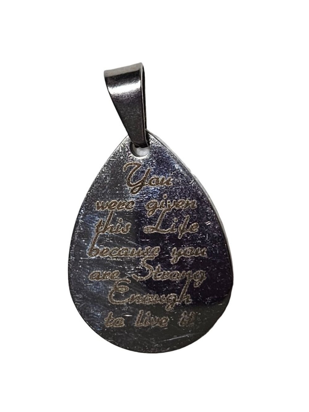 Teardrop Engraved Inspirational Pendant Silver Tone Motivational Fashion Jewelry